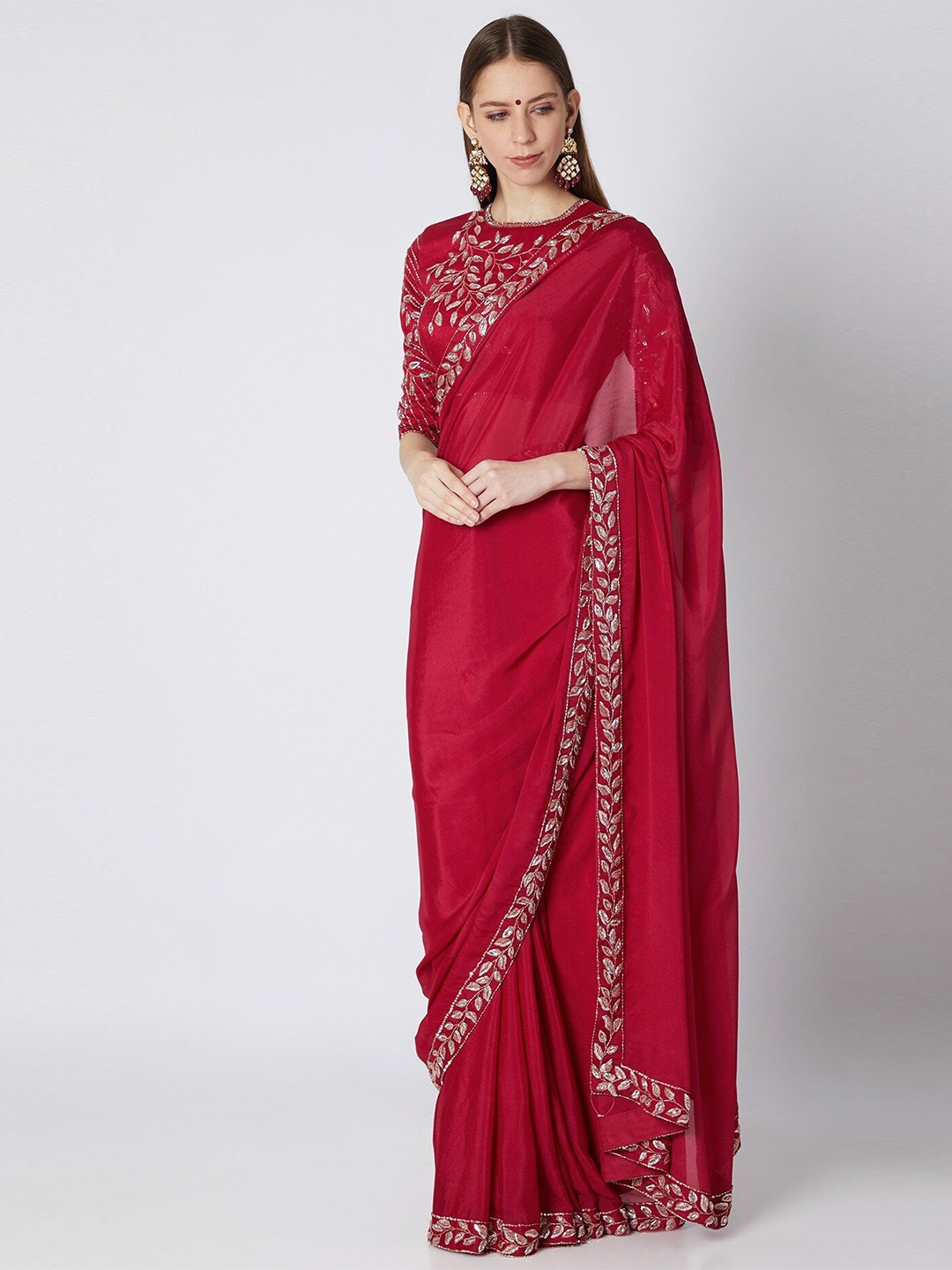 

Masumi Mewawalla Embroidered Pure Silk Saree, Red