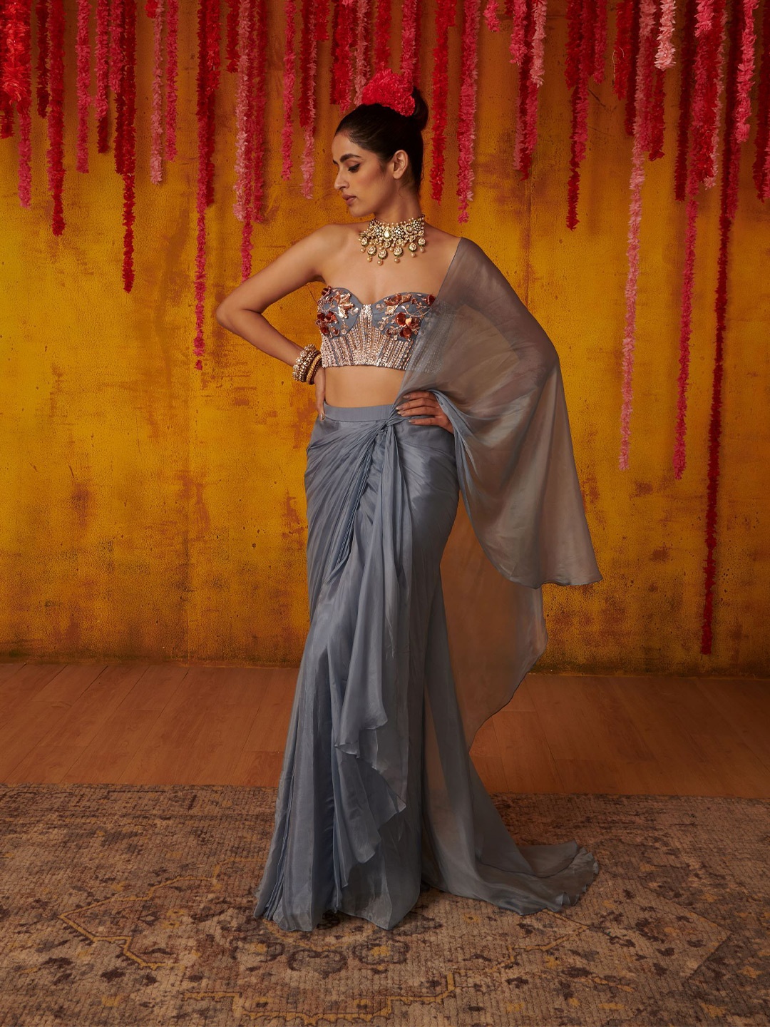 

Masumi Mewawalla Organza Saree, Grey