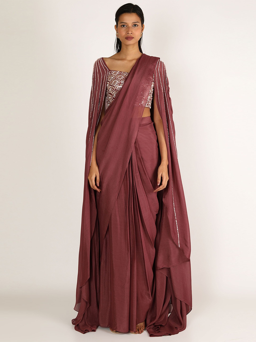 

Masumi Mewawalla Beads and Stones Pure Crepe Saree, Brown