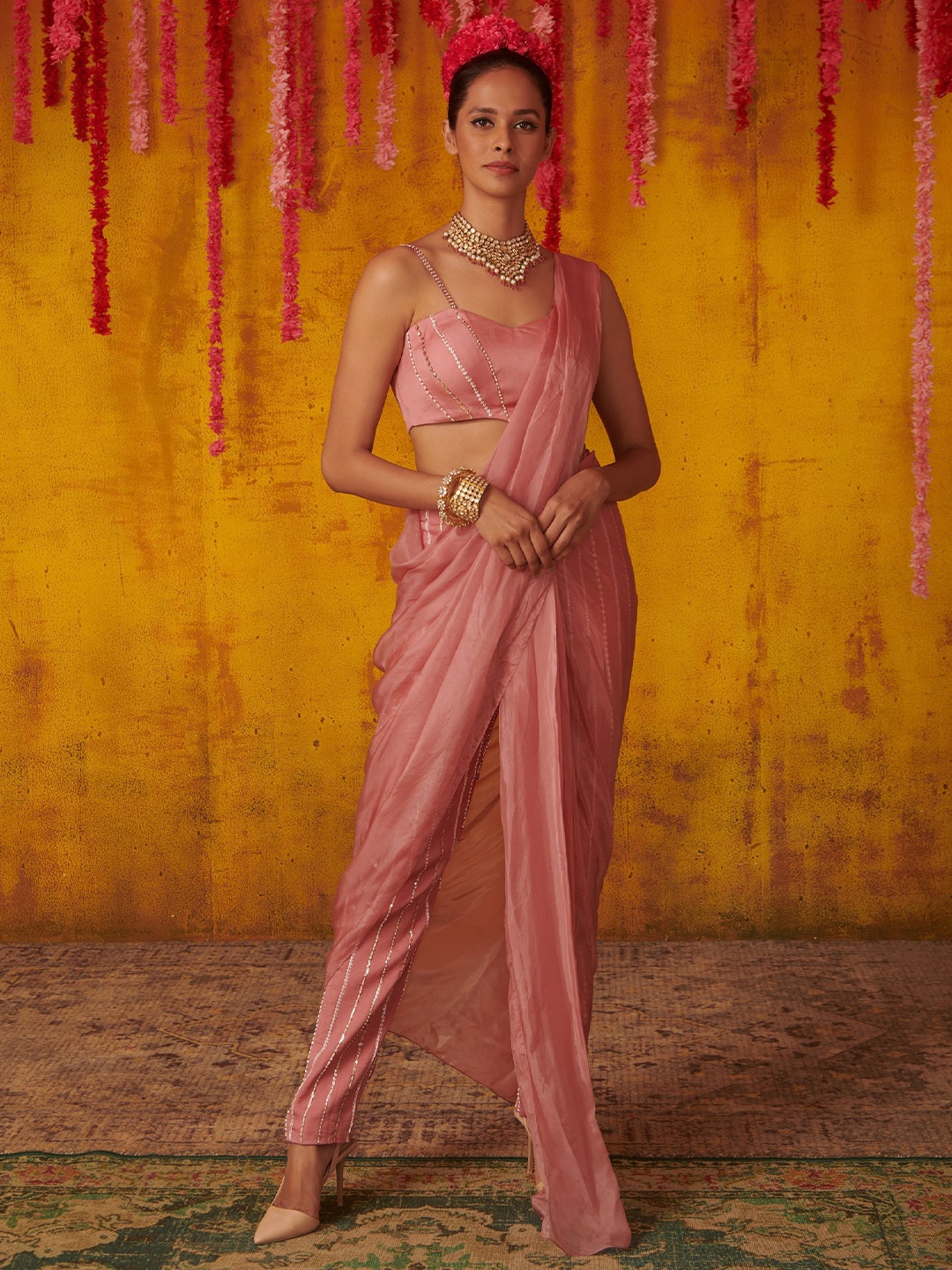 

Masumi Mewawalla Organza Pant Saree, Pink