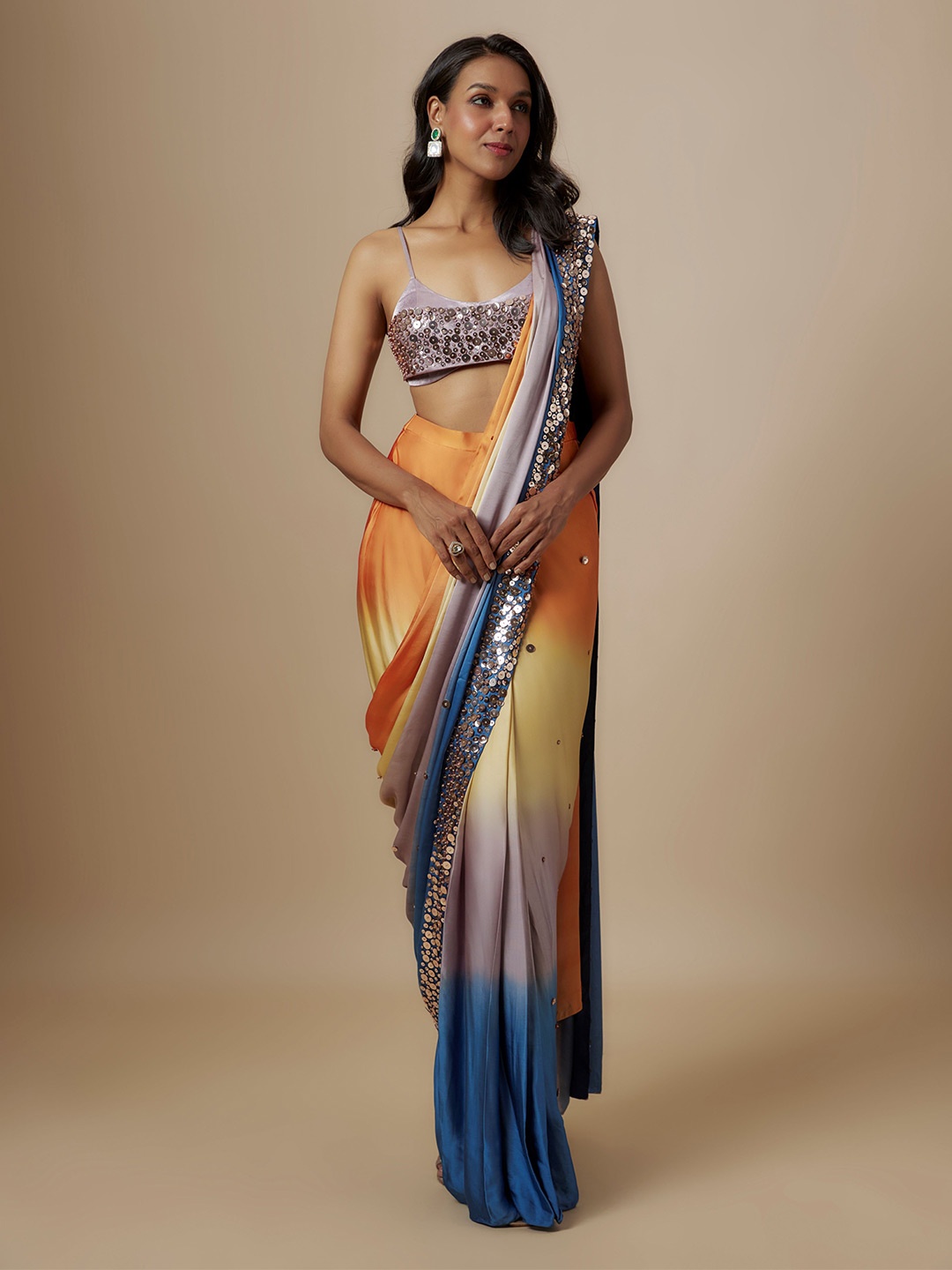 

Masumi Mewawalla Ombre Sequinned Pure Silk Saree, Blue