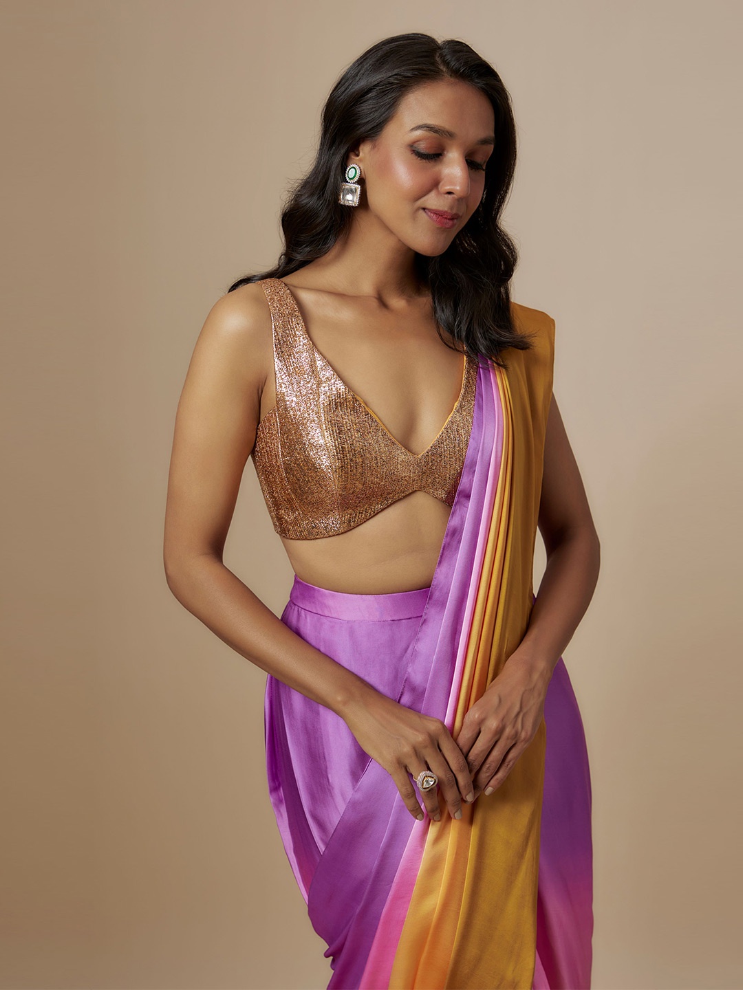 

Masumi Mewawalla Ready to Wear Ombre Embroidered Pure Silk Saree, Yellow