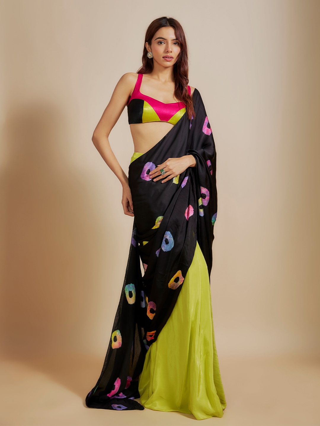 

Masumi Mewawalla Pure Crepe Half and Half Saree, Black
