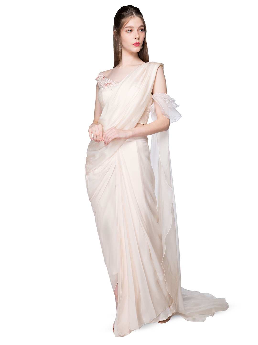 

Masumi Mewawalla Solid Pure Crepe Saree With Blouse, Cream