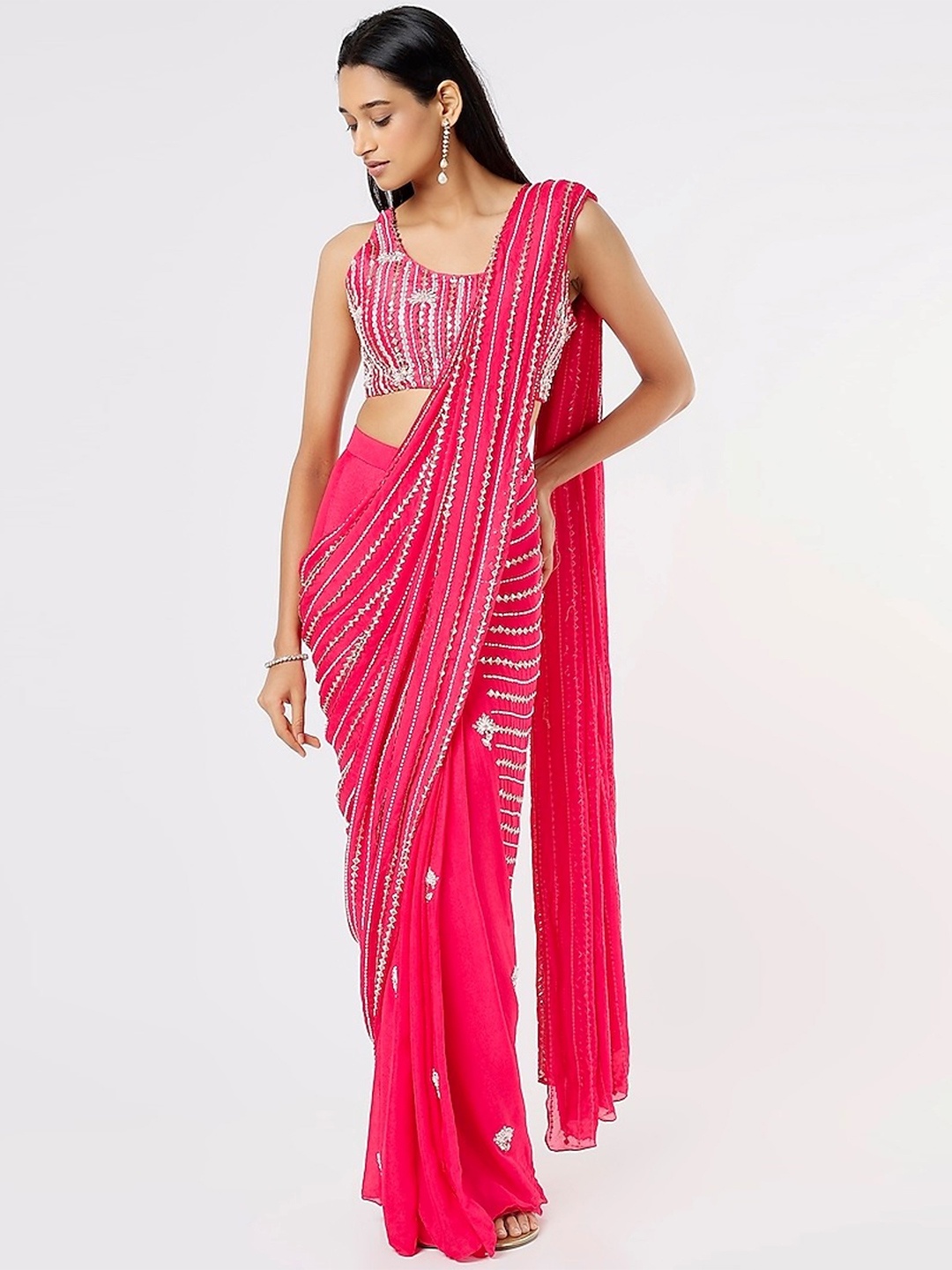 

Masumi Mewawalla Striped Sequinned Pure Silk Saree, Pink