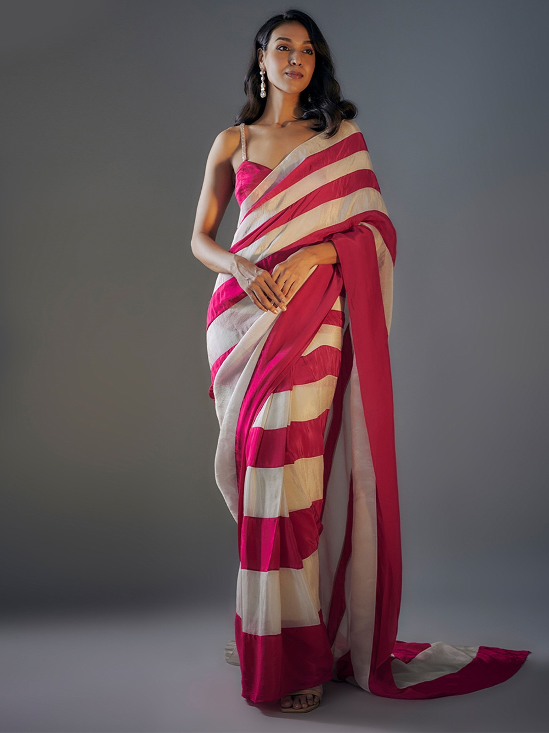 

Masumi Mewawalla Striped Tissue Saree, Pink