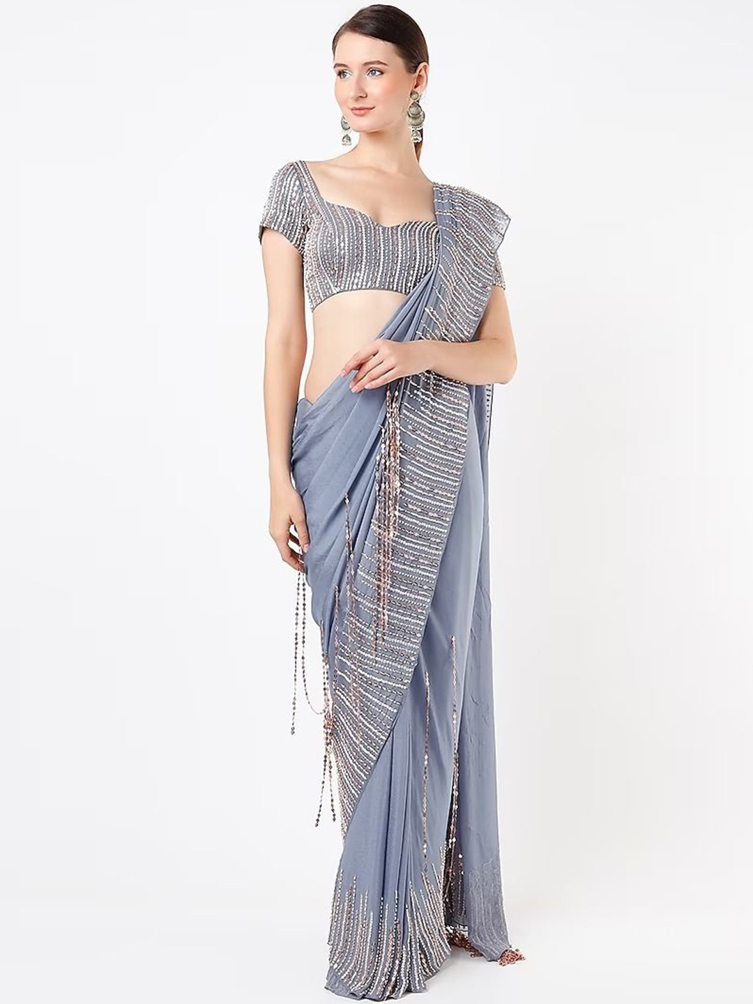 

Masumi Mewawalla Embroidered Pure Silk Draped Saree, Blue