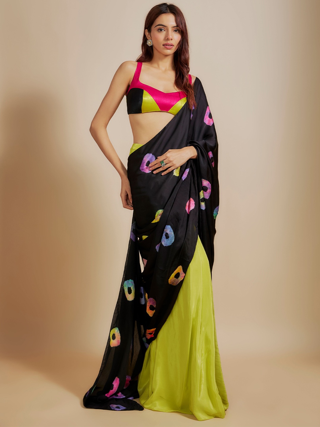 

Masumi Mewawalla Bandhani Pure Crepe Ready to Wear Saree, Black