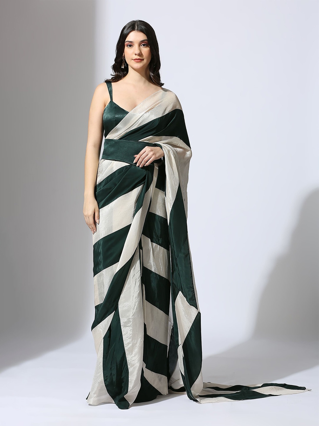 

Masumi Mewawalla Striped Tissue Saree, Green