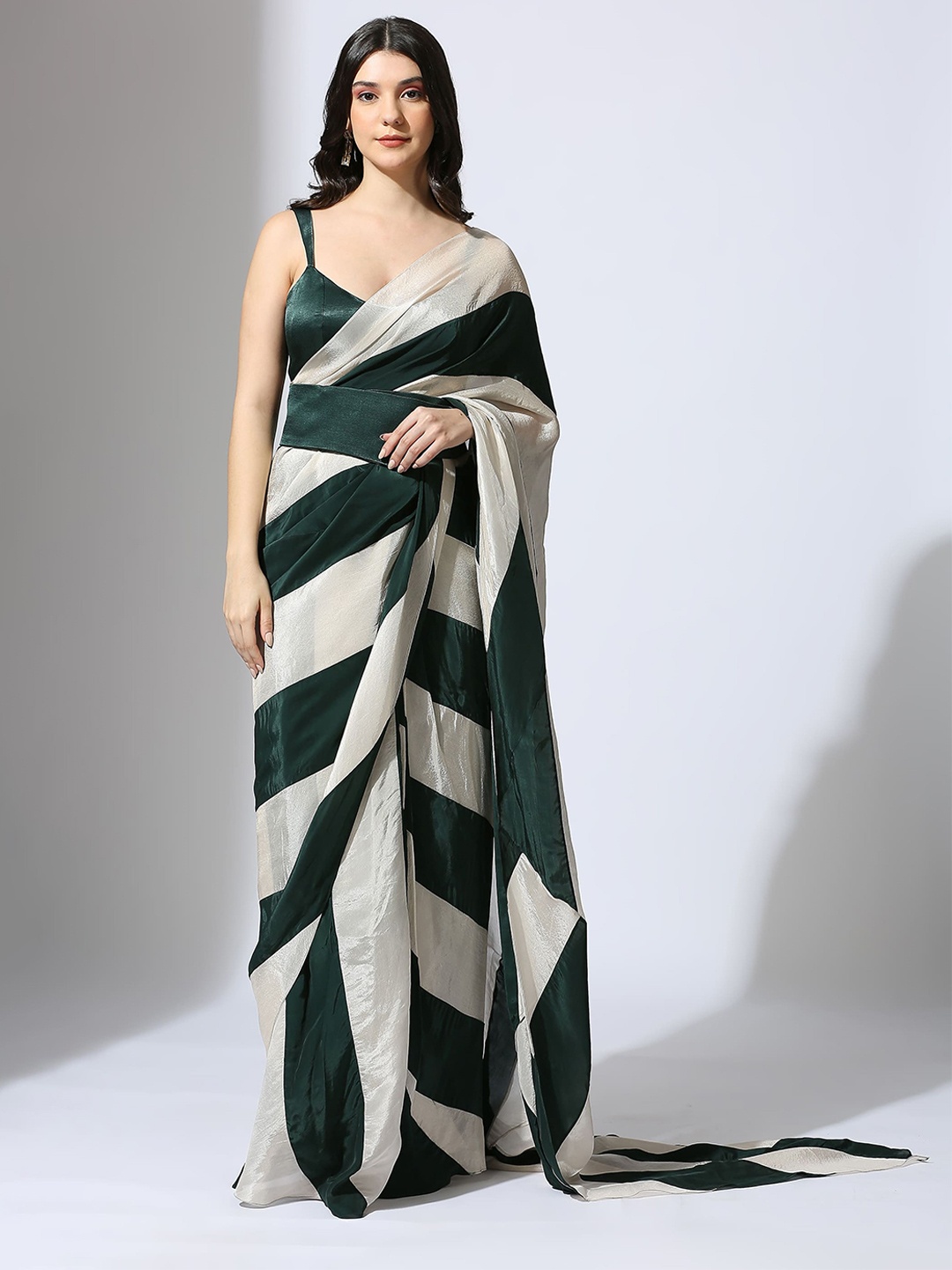 

Masumi Mewawalla Striped Tissue Saree, Green