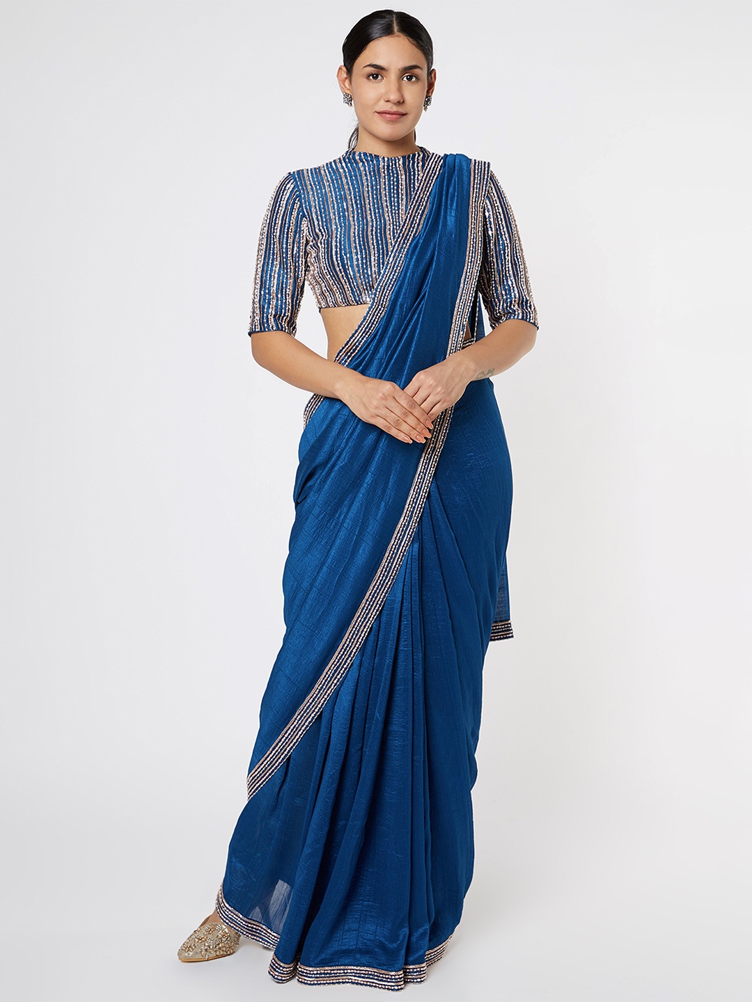 

Masumi Mewawalla Embroidered Pure Crepe Saree, Blue