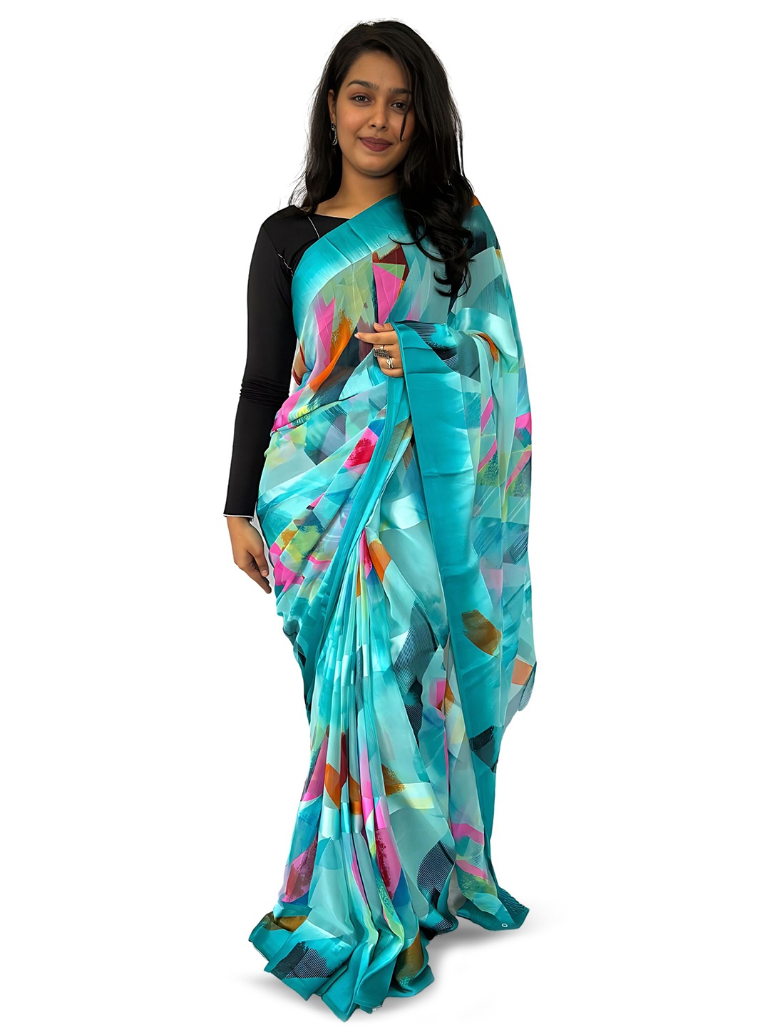 

Sitanjali Printed Pure Georgette Saree, Blue