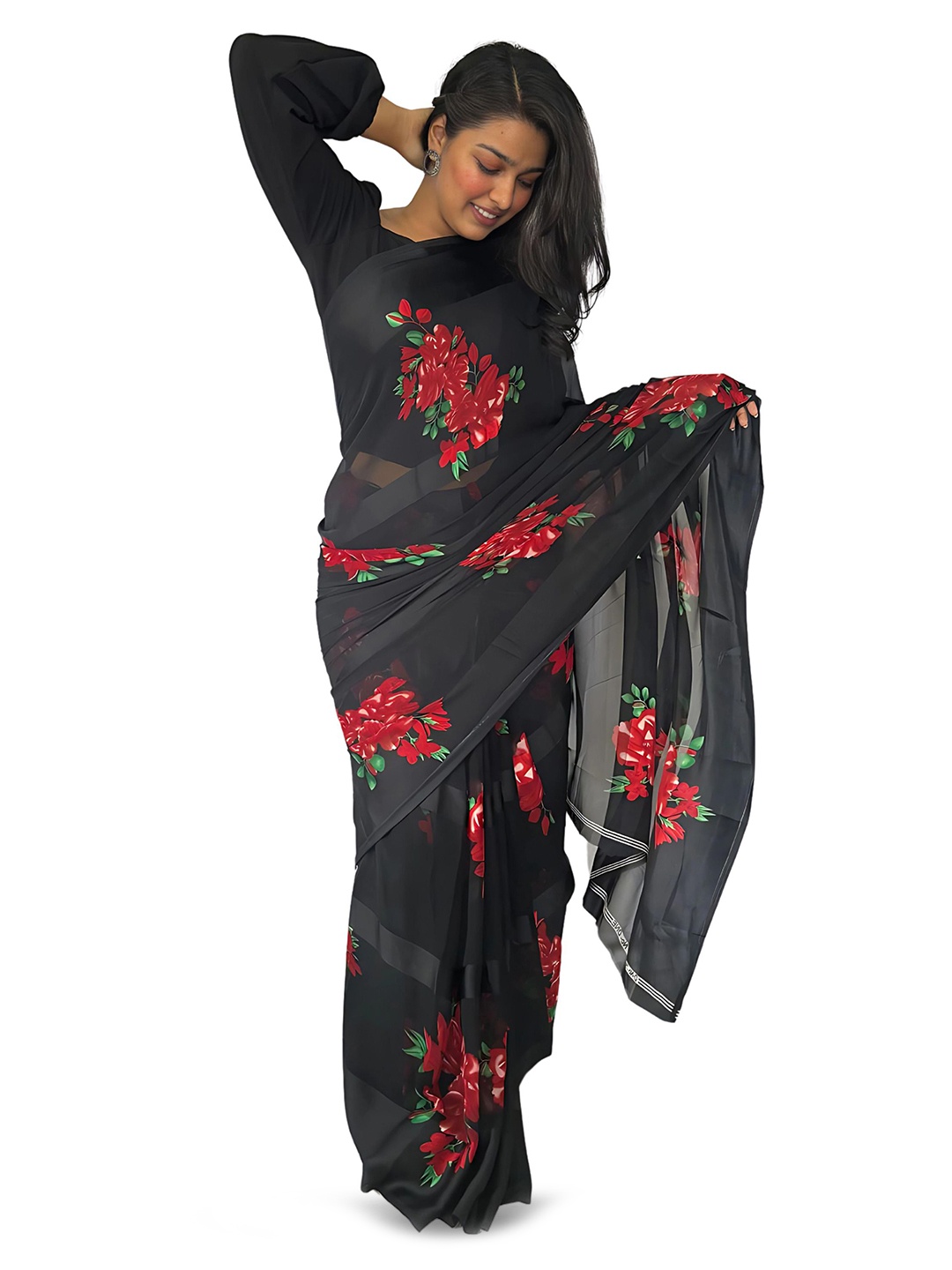 Sitanjali Floral Pure Georgette Saree, Red
