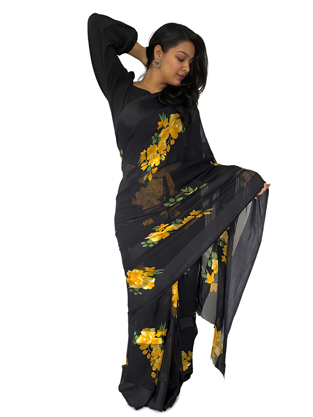 

Sitanjali Floral Pure Georgette Bagh Saree, Yellow