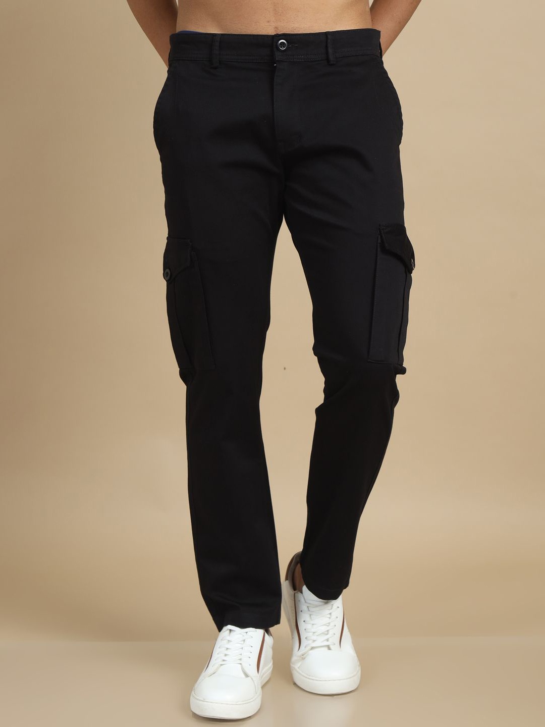 

Bushirt Men Smart Slim Fit Cargos Trousers, Black