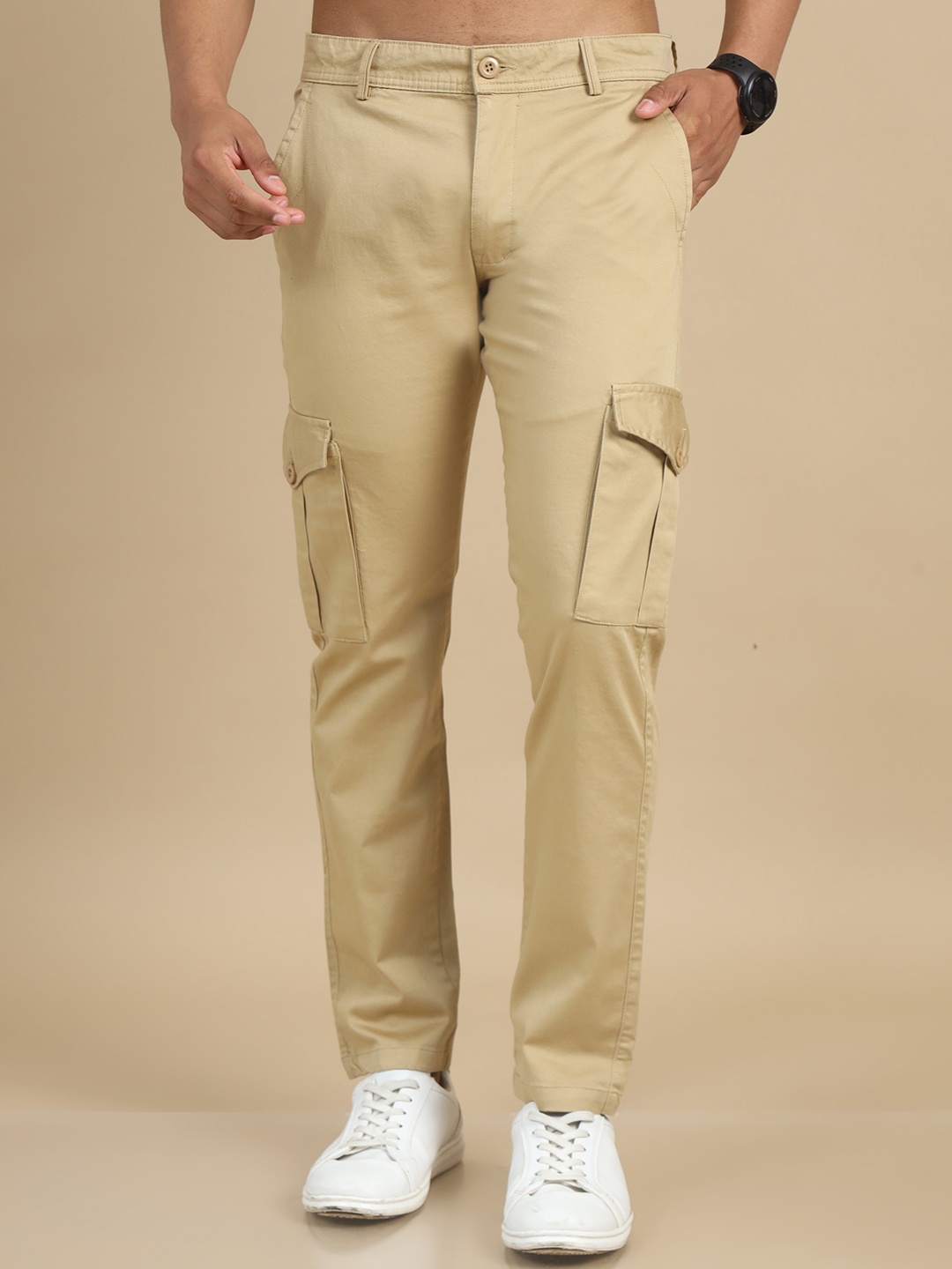 

Bushirt Men Smart Slim Fit Cargos Trousers, Beige