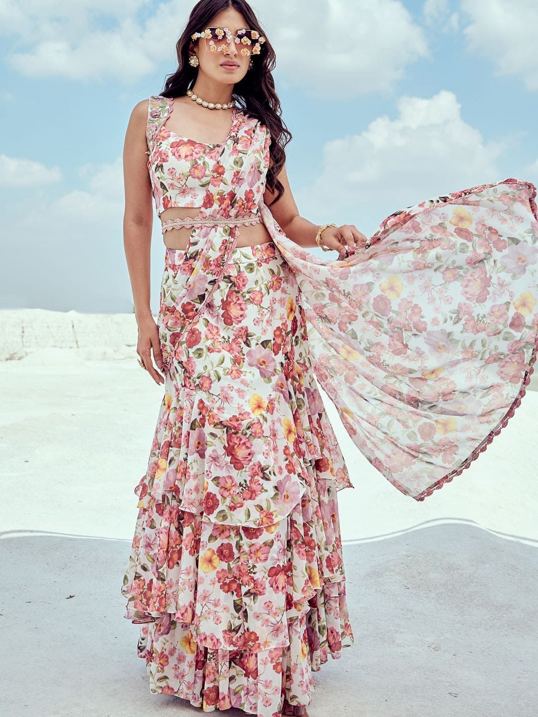 

Nikita Vishakha Floral Pure Georgette Ready to Wear Saree, Pink