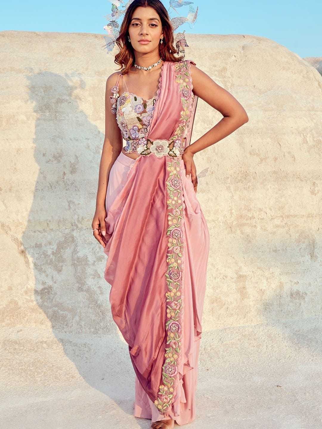 

Nikita Vishakha Ombre Embroidered Belted Saree, Lavender