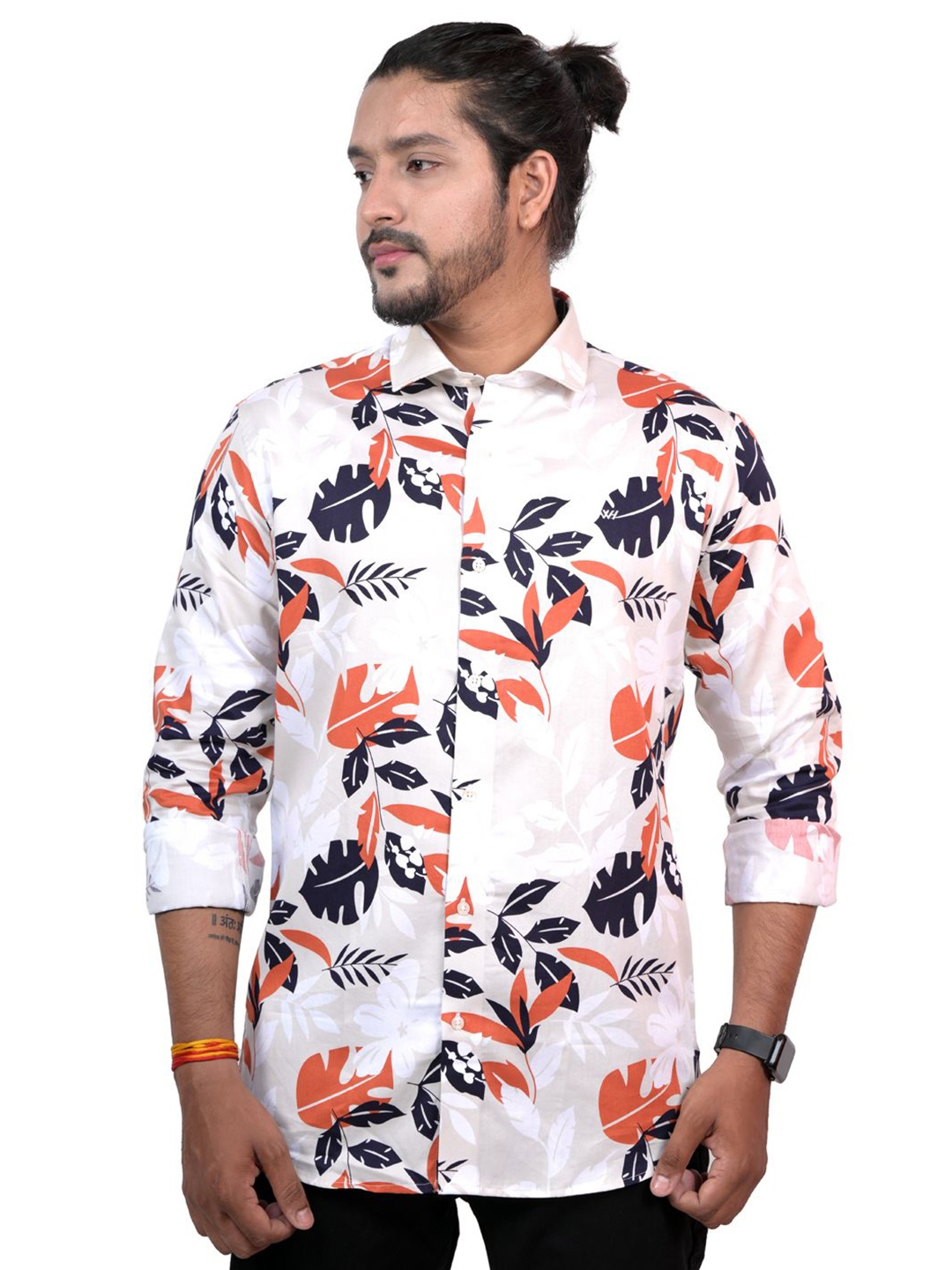 

WHITE HANGER Men Floral Opaque Printed Casual Shirt, Cream