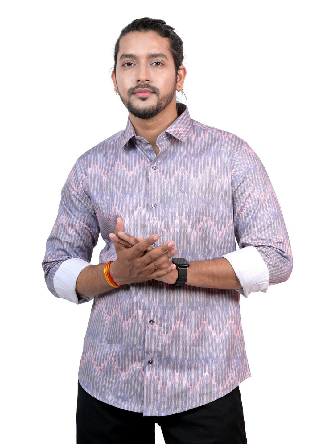

WHITE HANGER Men Cotton Opaque Striped Printed Casual Shirt, Peach