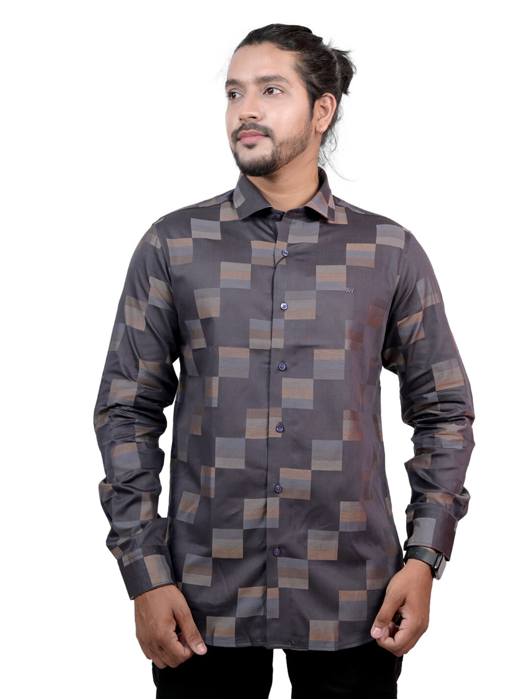 

WHITE HANGER Men Cotton Opaque Checked Casual Shirt, Grey