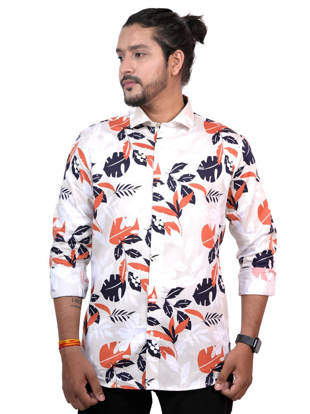 

WHITE HANGER Men Cotton Floral Opaque Printed Casual Shirt, Cream
