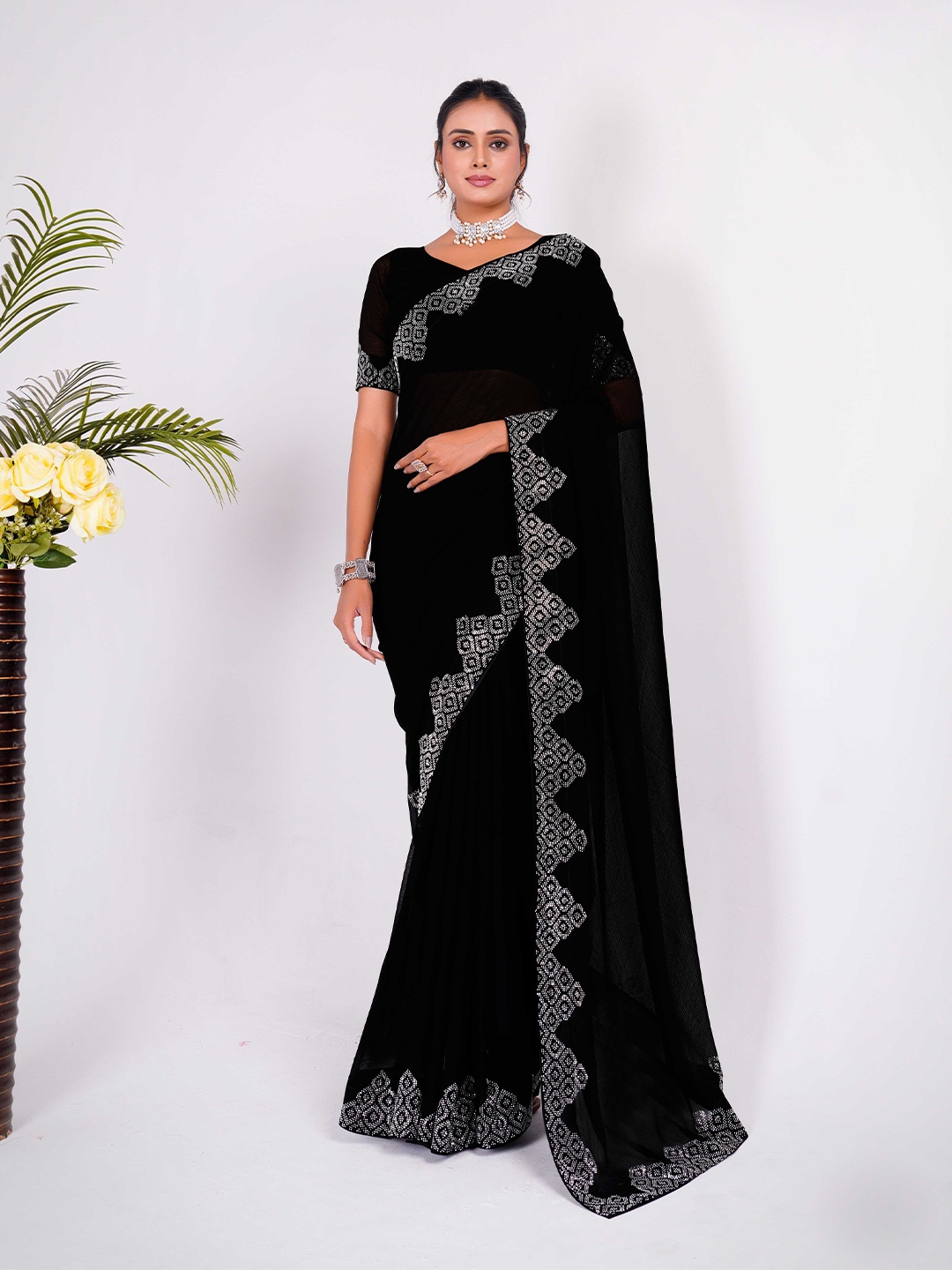 

Mitera Embellished Beads and Stones Saree, Black