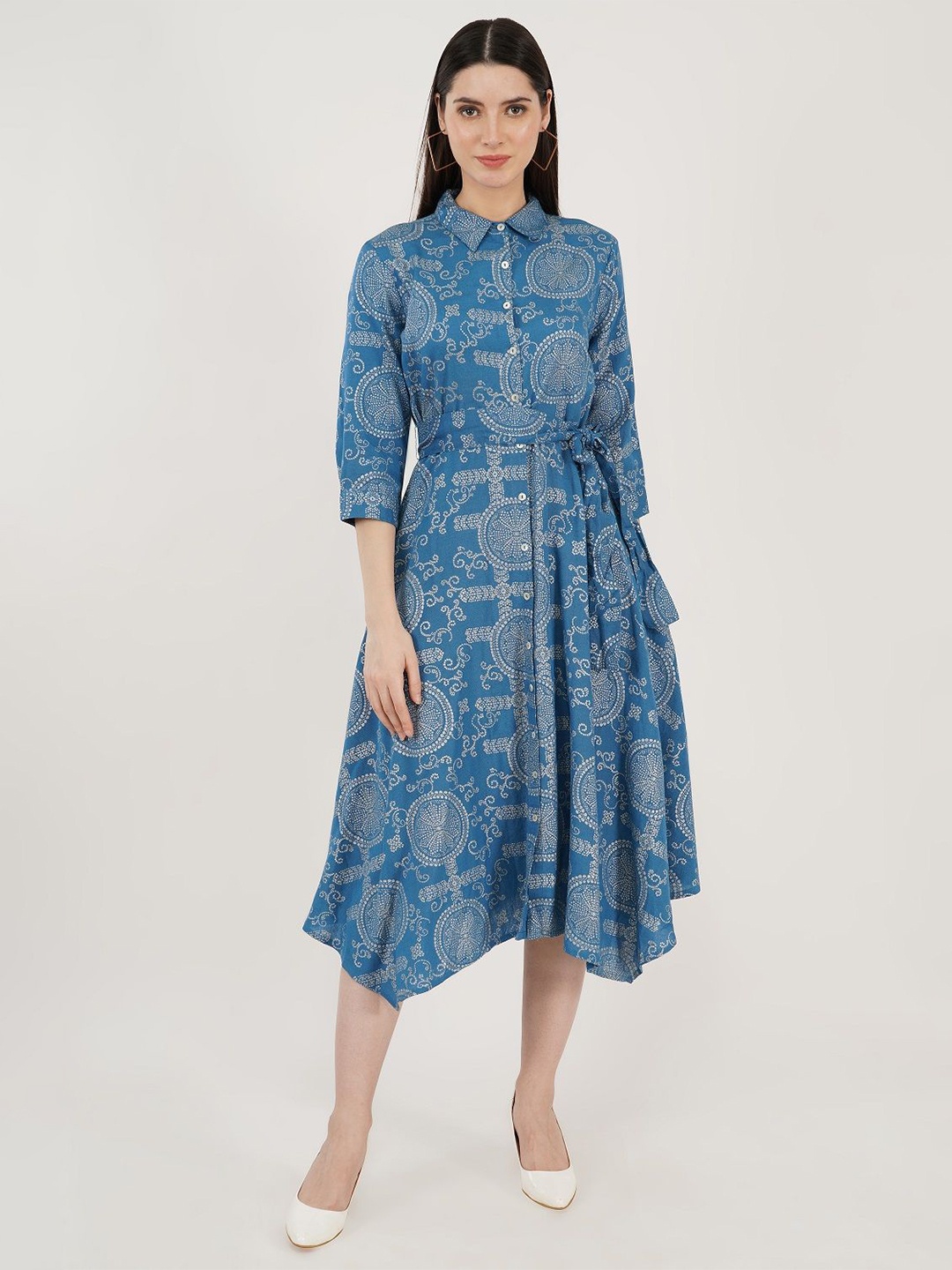 

Sonnesta Ethnic Motifs Print Fit & Flare Midi Dress, Blue