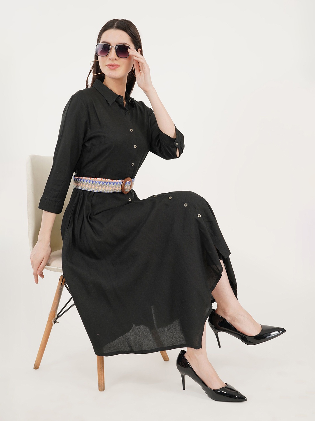 

Sonnesta Shirt Midi Dress, Black