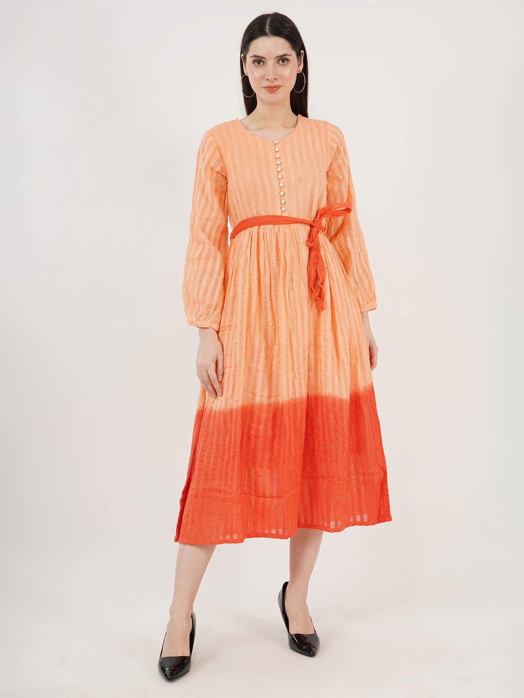 

Sonnesta Dyed Long Sleeve Fit & Flare Midi Dress, Orange