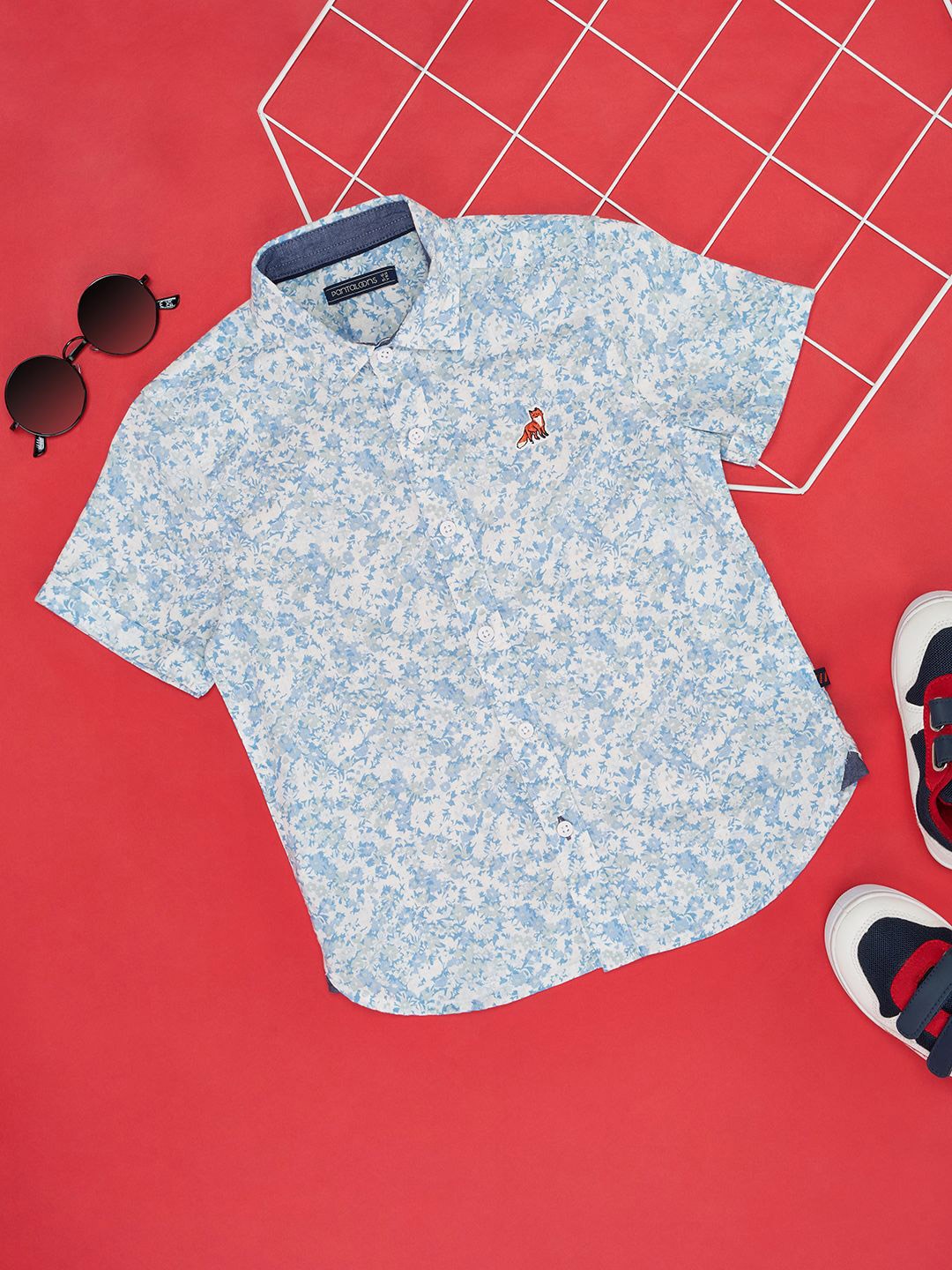 

Pantaloons Junior Boys Floral Opaque Cotton Printed Formal Regular Fit Shirt, Teal