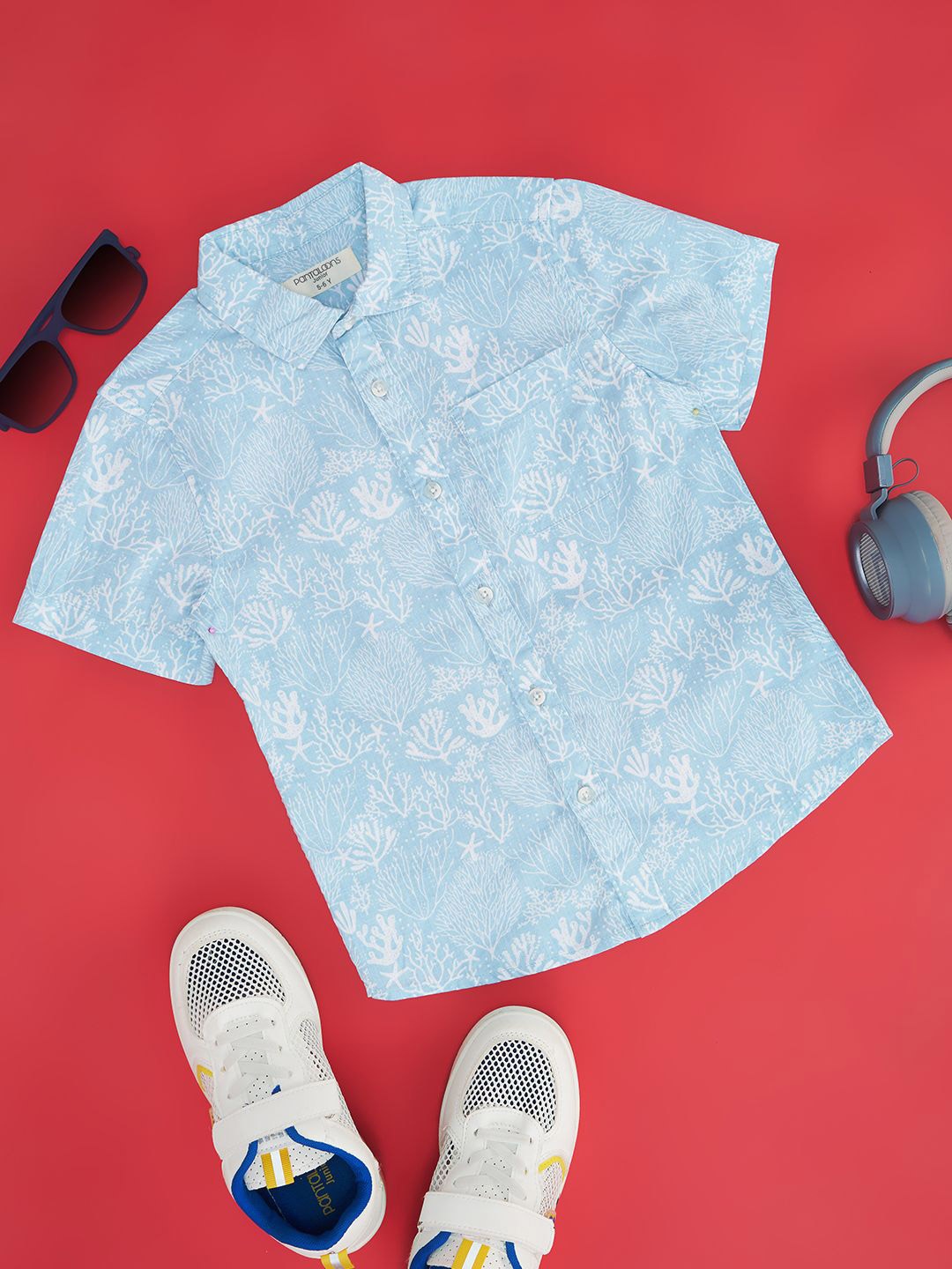 Pantaloons Junior Boys Floral Regular Fit Printed Casual Shirt, White