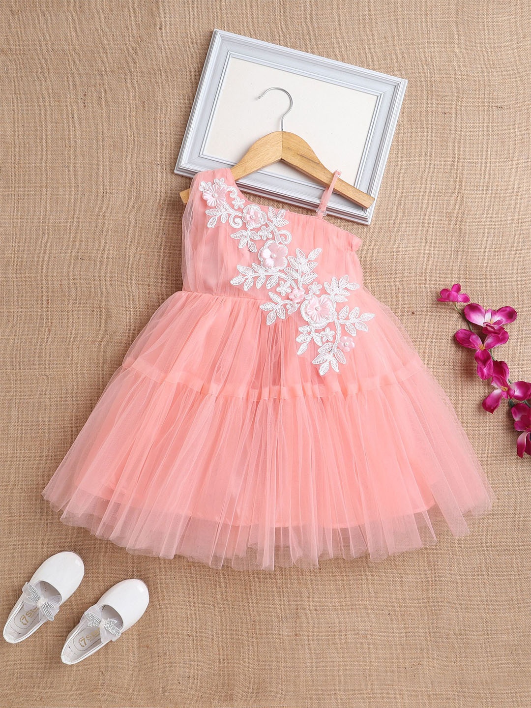 

The Magic Wand Embellished Net Fit & Flare Dress, Peach
