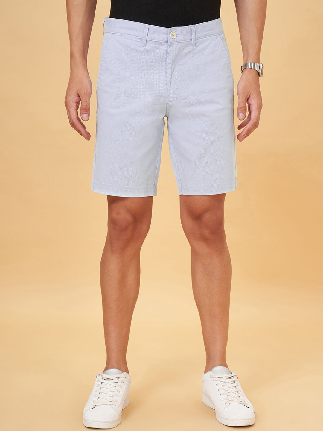 

BYFORD by Pantaloons Men Slim Fit Mid-Rise Cotton Shorts, Blue