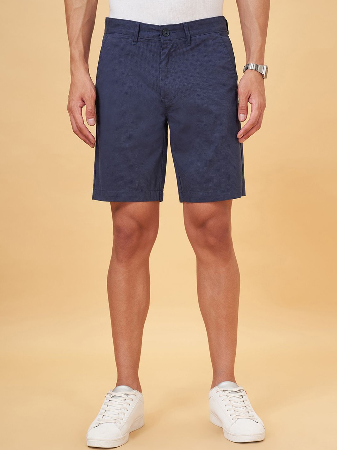 

BYFORD by Pantaloons Men Slim Fit Mid-Rise Cotton Shorts, Blue