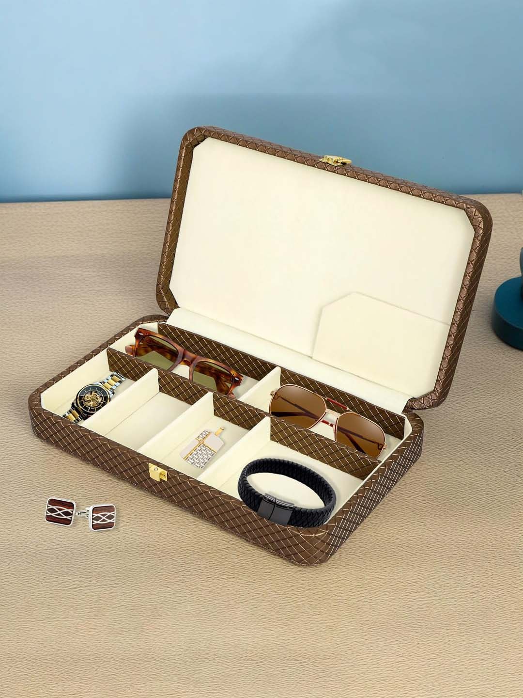 

THE HOME CO. Brown & Cream Self Design Super Strong Jewellery Organiser