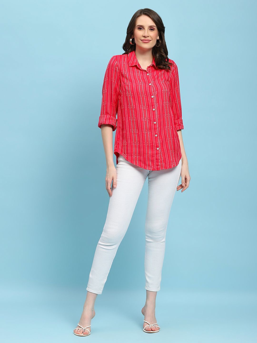 

House of Chikankari Women Opaque Striped Casual Shirt, Pink