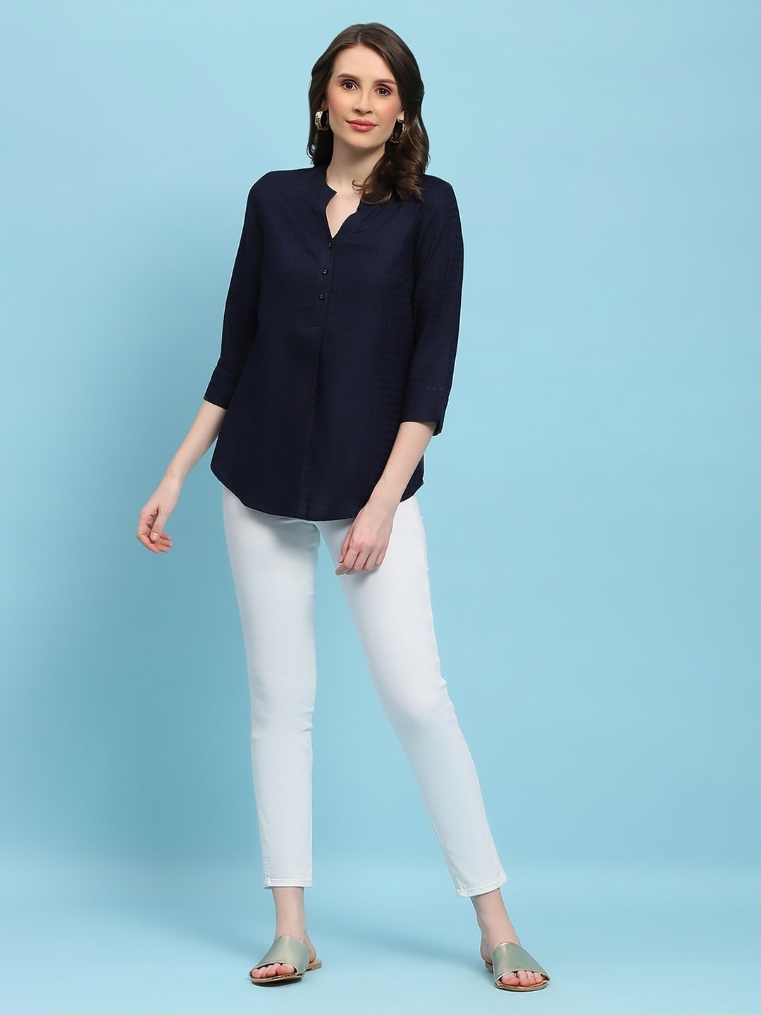 

House of Chikankari Women Opaque Cotton Casual Shirt, Navy blue