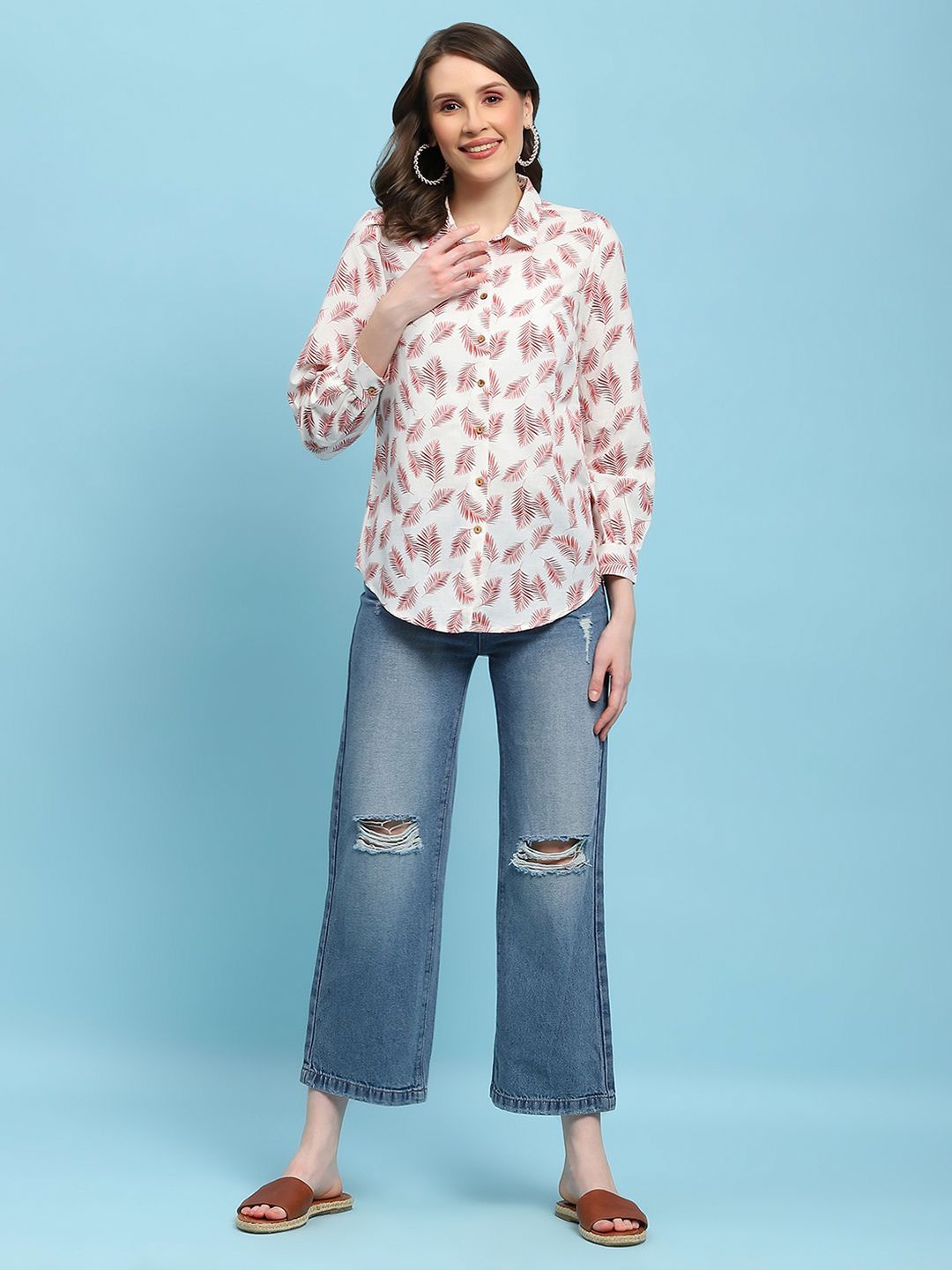 

House of Chikankari Women Floral Opaque Printed Regular Fit Casual Shirt, White