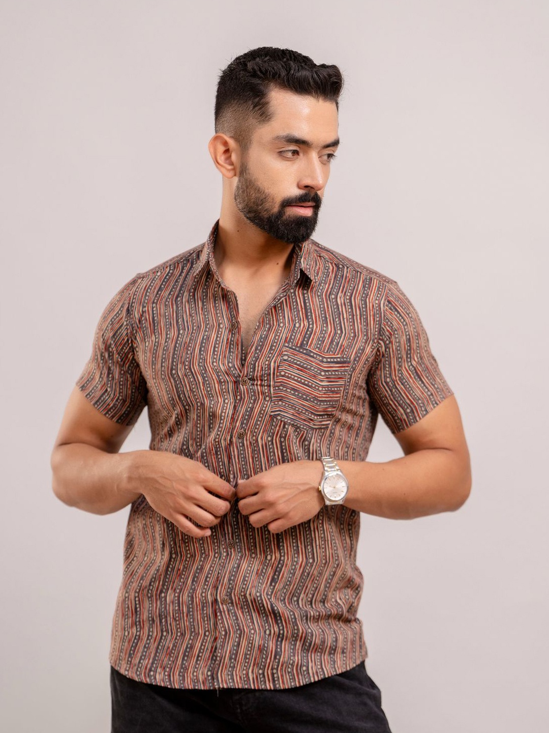 

FrionKandy Men Standard Opaque Striped Printed Cotton Casual Shirt, Multi