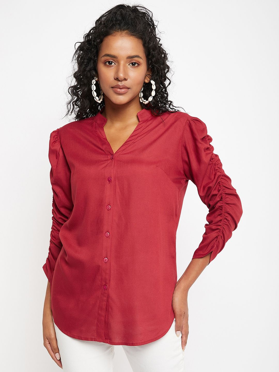 

Ruhaans Women Classic Opaque Casual Shirt, Maroon