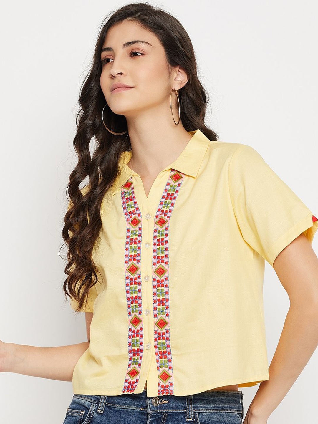 

Ruhaans Women Classic Opaque Casual Shirt, Yellow