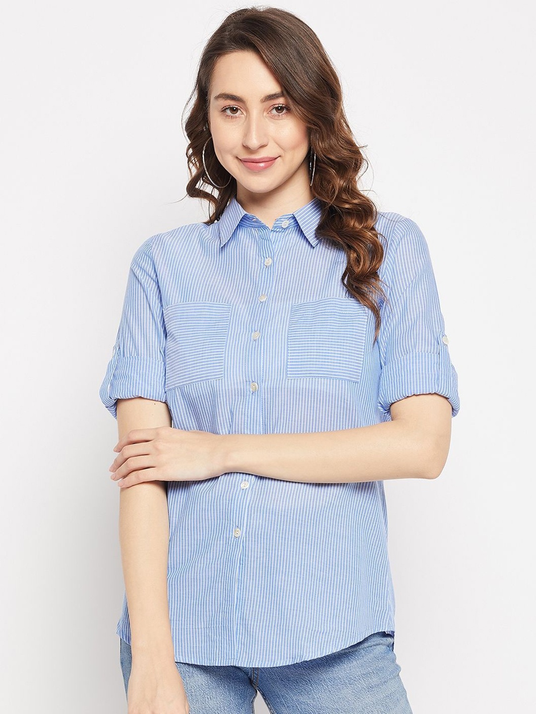 

Ruhaans Women Classic Opaque Casual Shirt, Blue