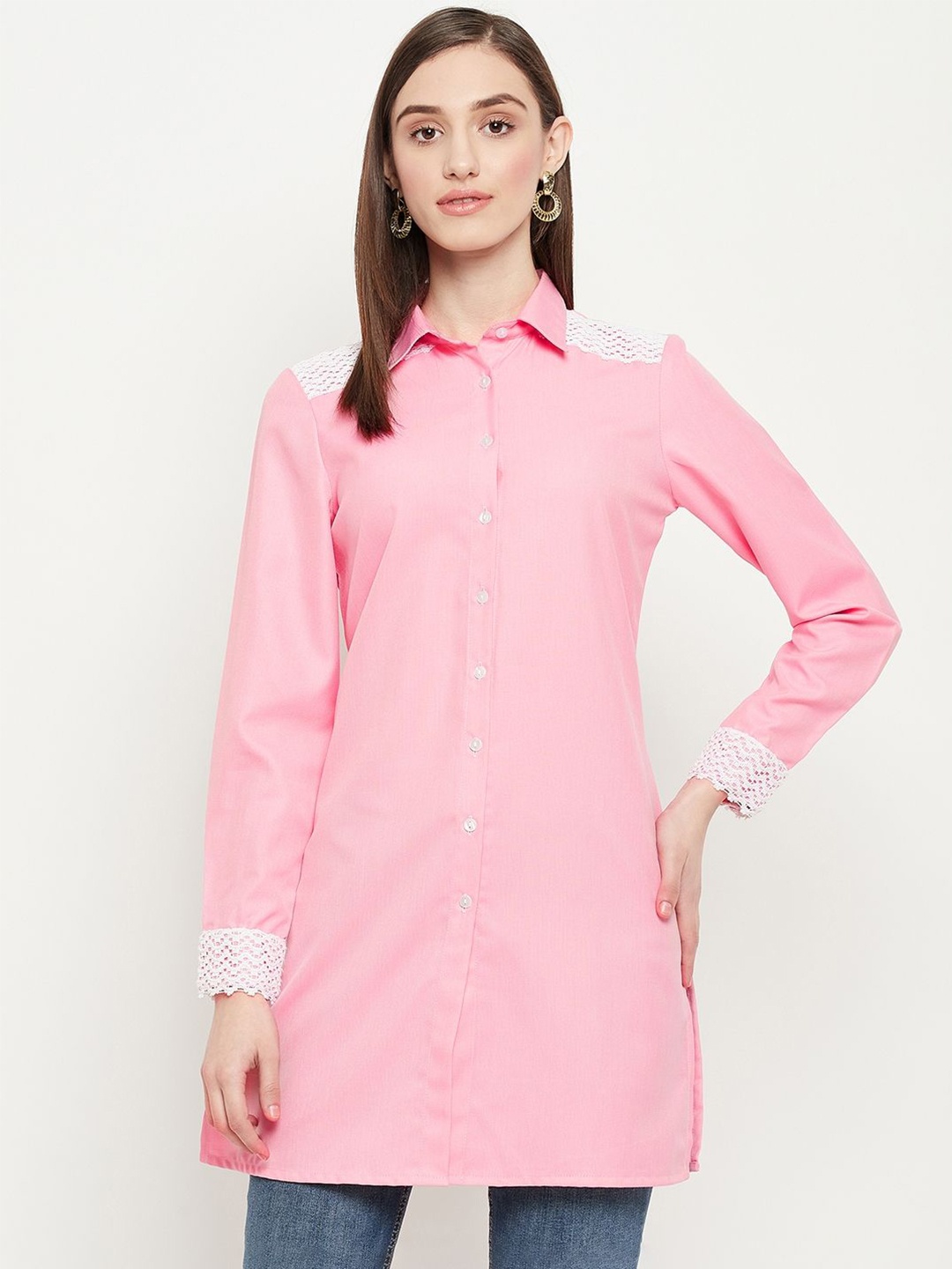 

Ruhaans Women Solid Classic Opaque Regular Fit Casual Shirt, Pink