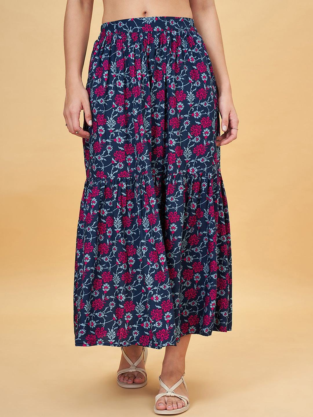 

People Flared Midi Skirts, Navy blue