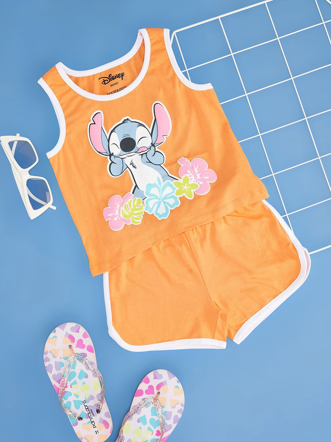 

Pantaloons Junior Girls Printed Cotton Night Suit, Orange