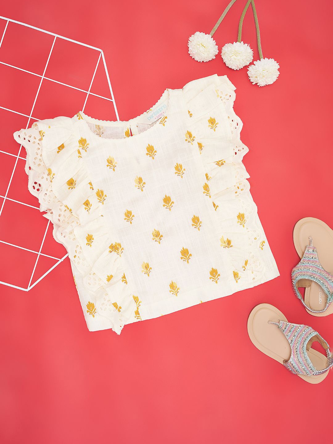 

AKKRITI BY PANTALOONS Printed Puff Sleeve Cotton Top, White