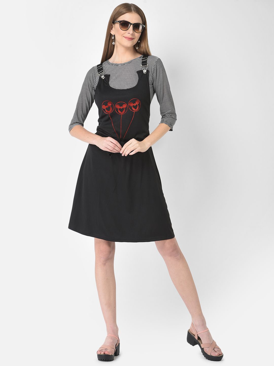 

FNOCKS Striped Pinafore Dress, Black