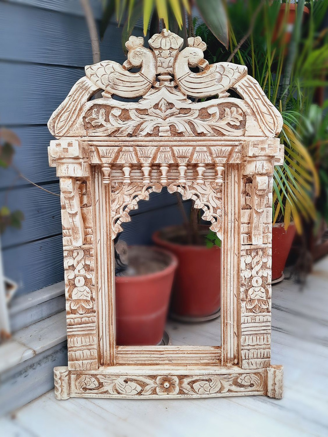 

apka mart White Textured Wooden Jharokha Wall Decor