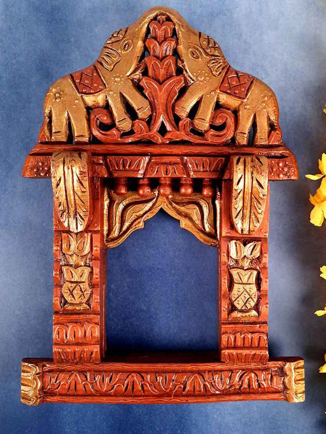 

apka mart Brown Textured Wooden Jharokha Wall Decor